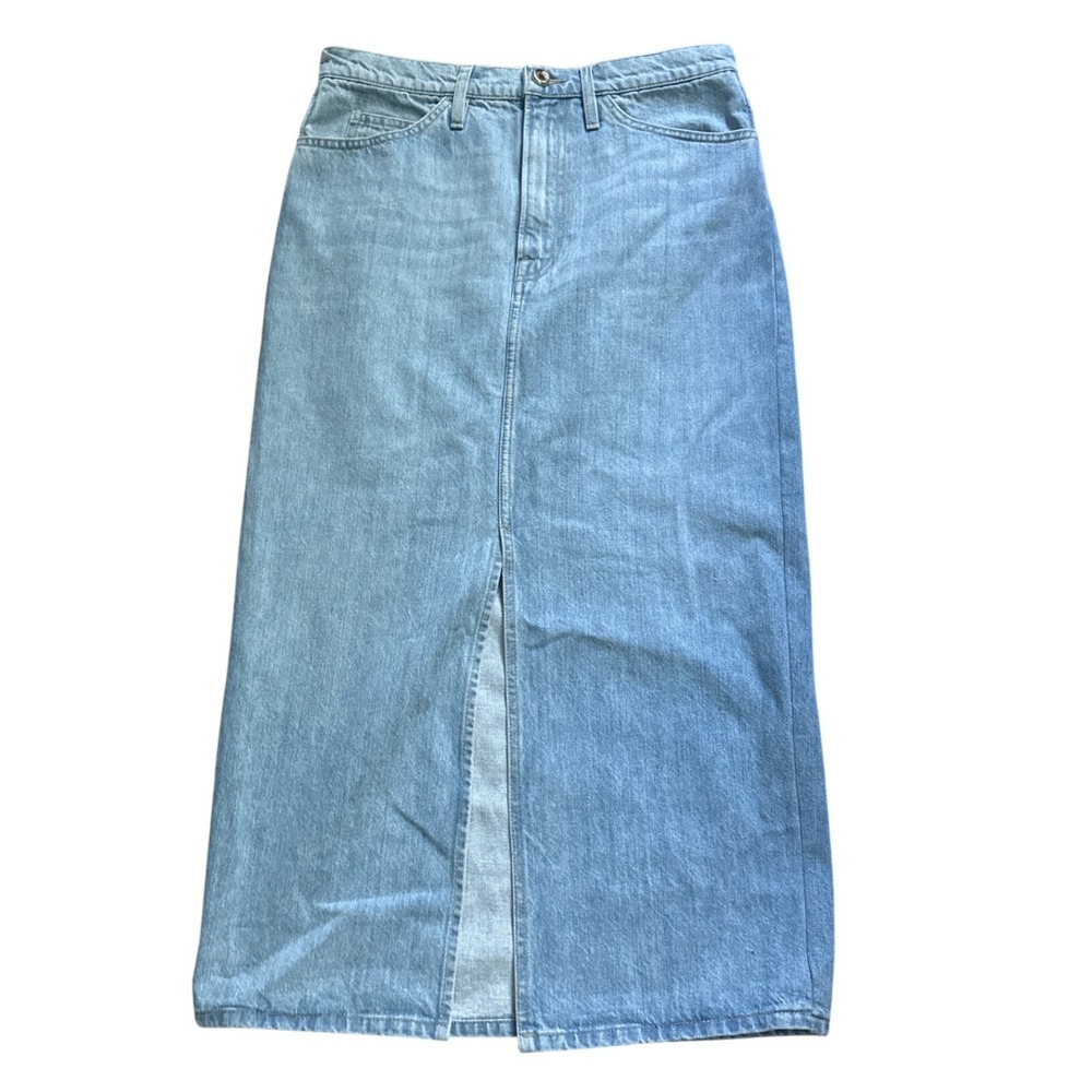 FRAME Le Italien Maxi Skirt Light Wash Blue Denim Front Slit Long Skirt Size 29